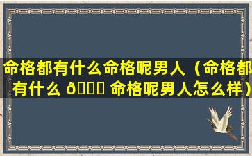 命格都有什么命格呢男人（命格都有什么 🐋 命格呢男人怎么样）